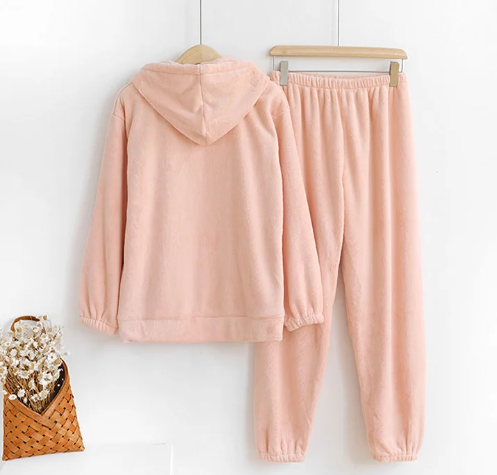 Winter Zip-Up Hoodie and Pants Set Warm Fleece Flannel Pyjamas for Men and Women Sleepwear for Couples
