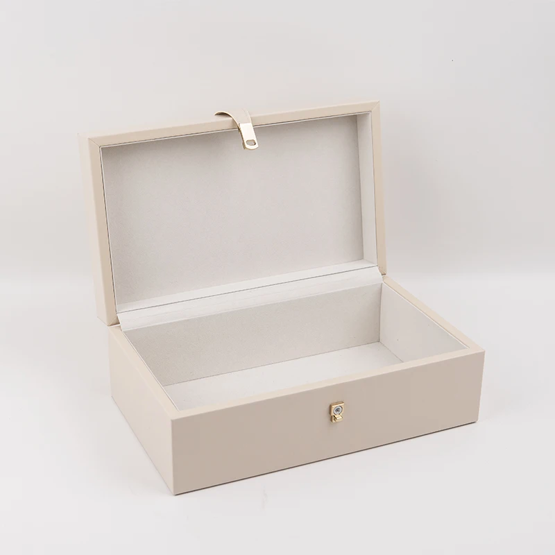 Luxury PU Leather Box Set Rectangular Wooden Storage Flip MDF Wooden Gift Box Handmade Box With SABER Certificate