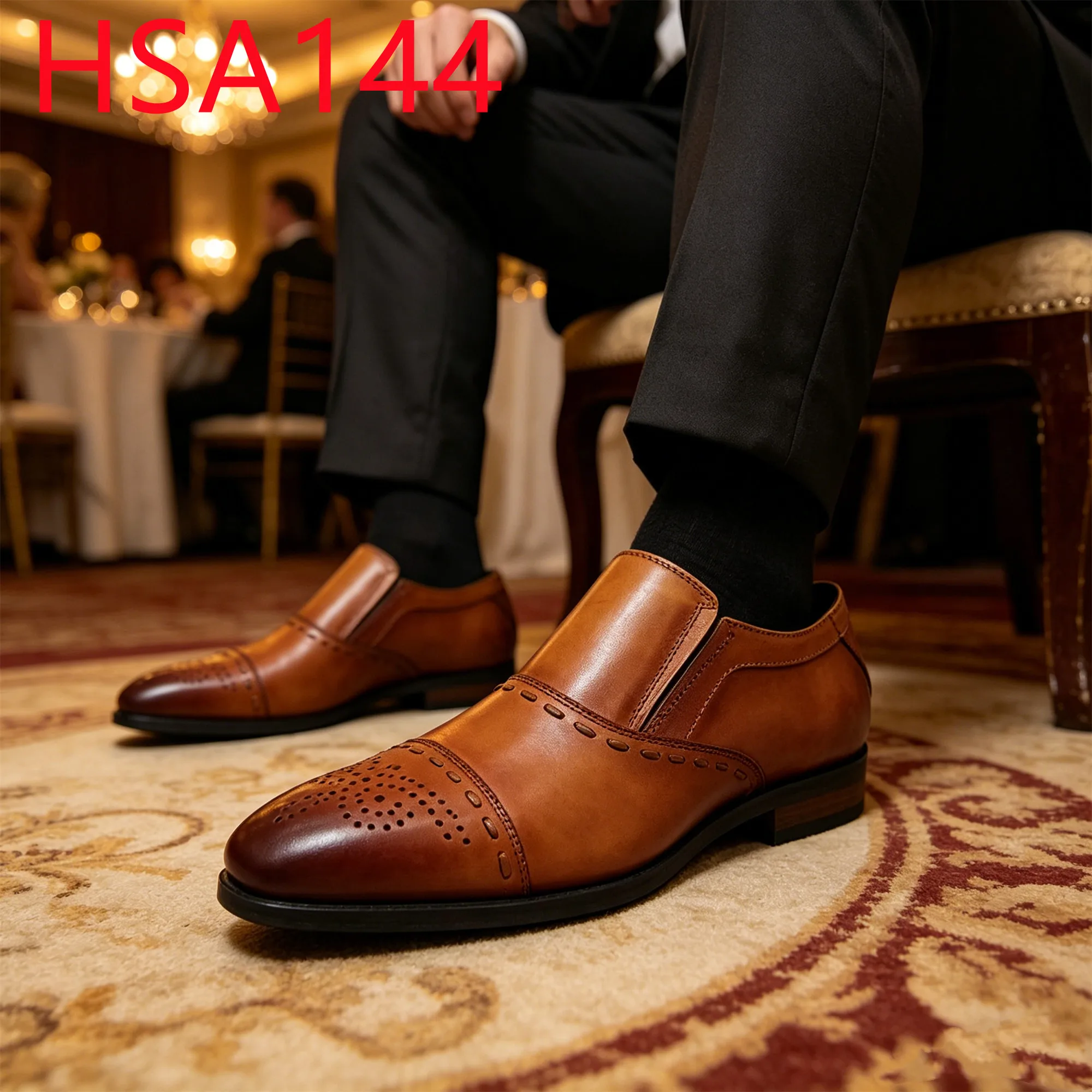 YYR,Award Ceremony Double Joints Design Men Dress Shoes Business Casual Full Grain Leather Upper Brown Office Shoes HSA144