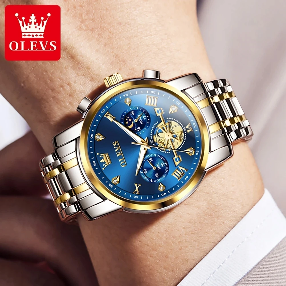 OLEVS 2856 Men's Moon Phase Quartz Watch, Waterproof, 42mm Dial