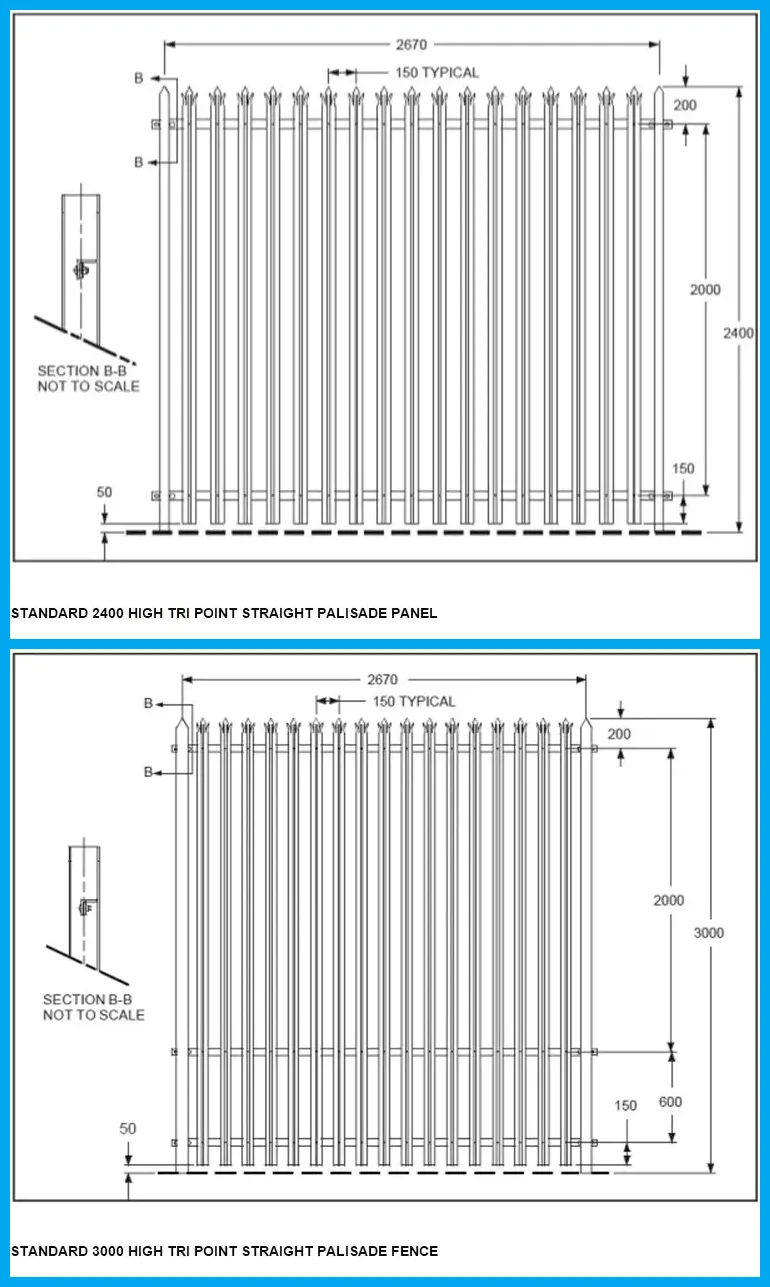 2.0mm 3.0mm Steelway Fence Secure Palisade Galvanised Metal Security ...