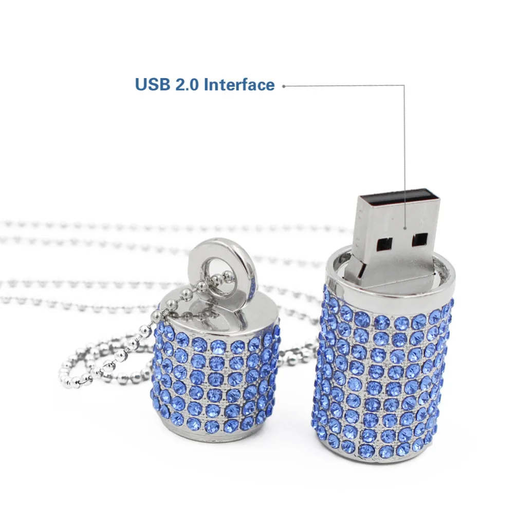 Gitra Flash Drive 64GB Thumb Drive Jewelry USB 2.0 Memory Stick Silver Rhinestone Pen Drive Bling Crystal Necklace with Keychain