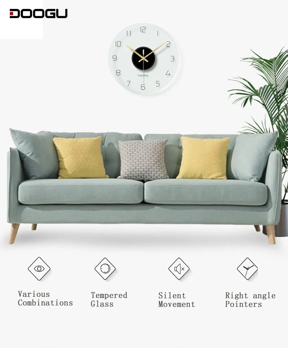 12-Inch Round Tempered Glass Wall Clock Silent Non-Ticking Transparent ...