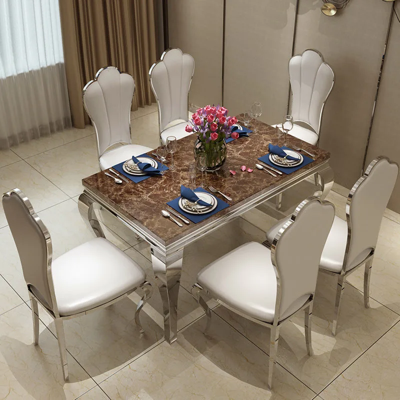 Marble and Granite Dining Table Set Dining Room Furniture Luxury Modern for 6