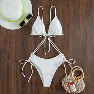 OEM/ODM Custom Eco Friendly Fabric Solid Bikini Ladies Back Ring Swimsuit Women Swimwear Beachwear Monokini