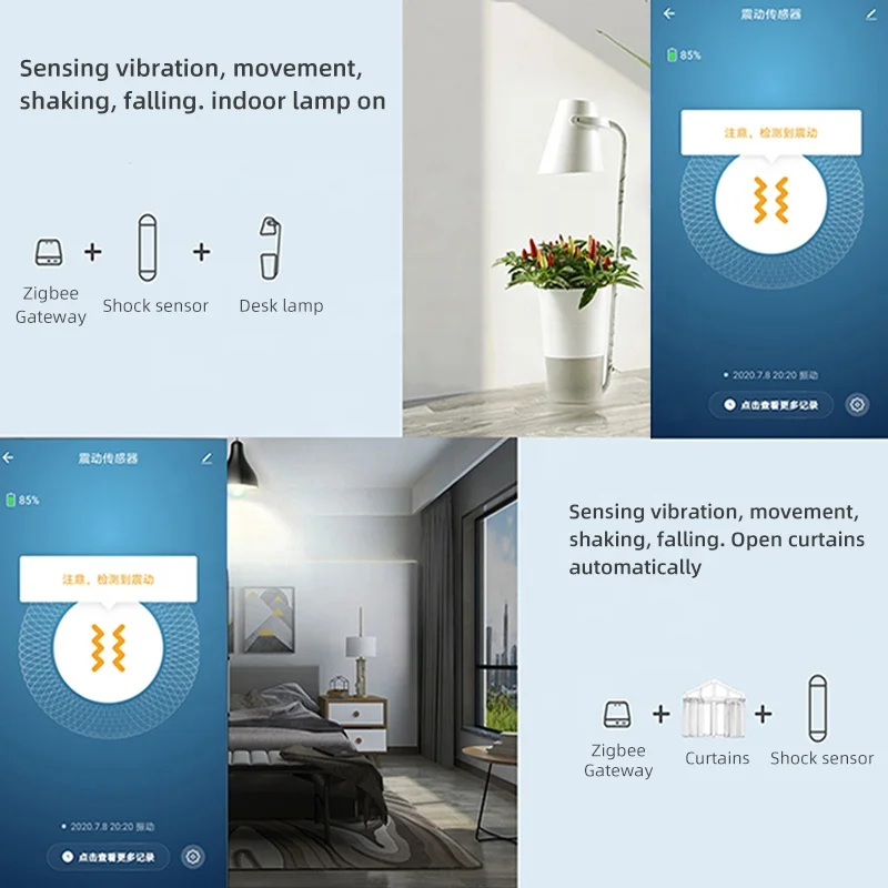 Tuya Smart Zigbee Wireless Vibration Sensor Battery Operated Smart Home Automation Equipment App Control Smart Shock Sensor