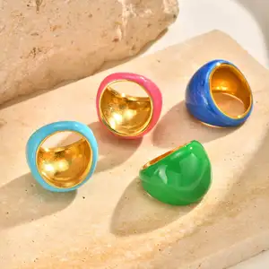 Multi Colors Y2k Style Women Chunky Curve Ring Stainless Steel Adjustable Open Ring