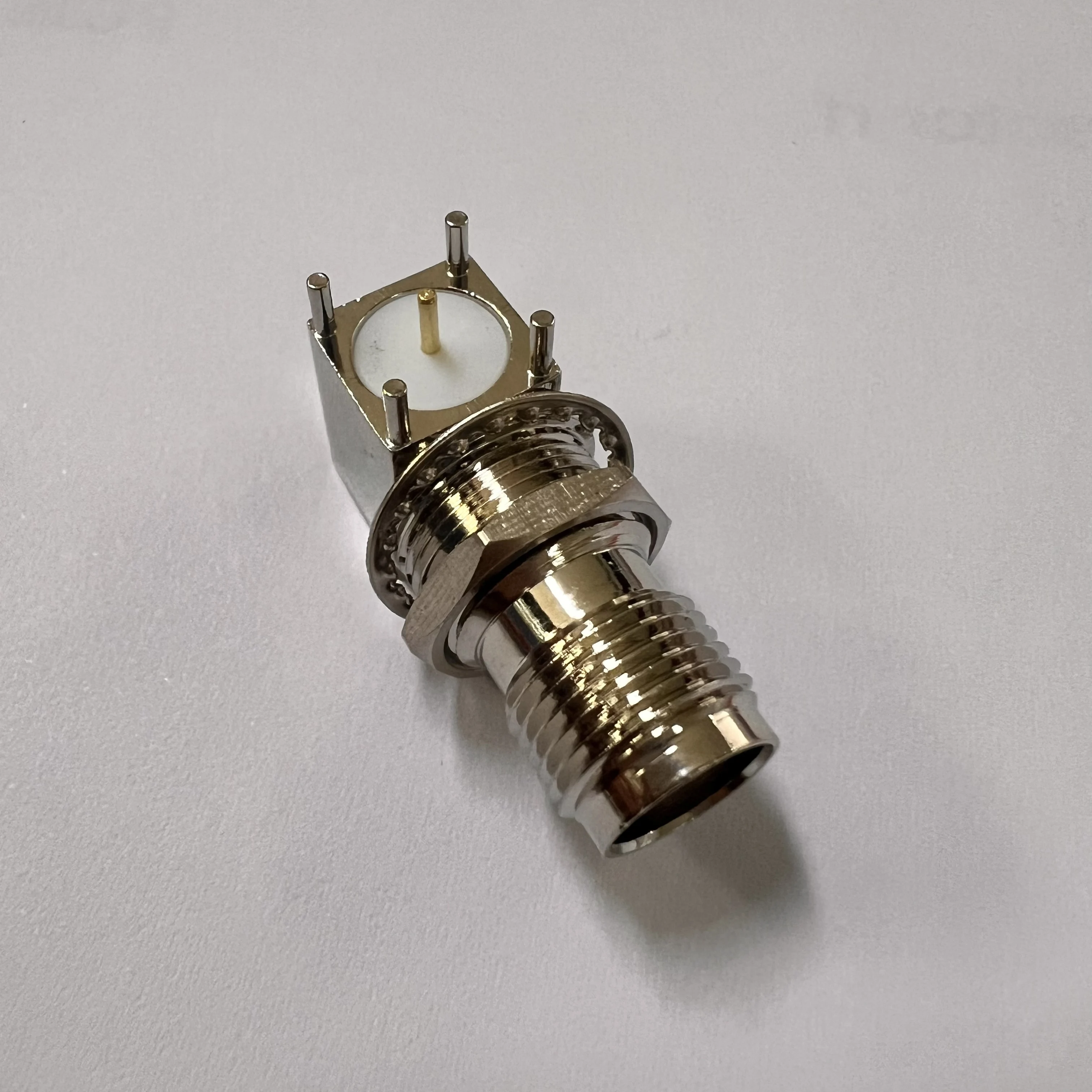 product tnc kwe coaxial connector rf all brass nickel plating right angle tnc female connector pcb mount connector-1