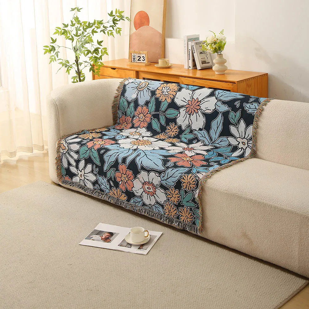 Floral Throw Blanket Picnic With Tassel Sofa Bed Decorative Flower