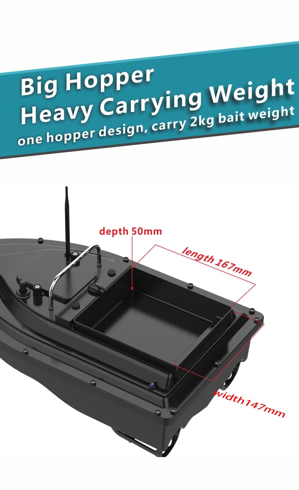 New Big Hopper Remote Control Boat Fishing Bait Boat GPS Powerful Two Motors Heavy Load 2kg Weight Cruise Fishing RC Bait Boat