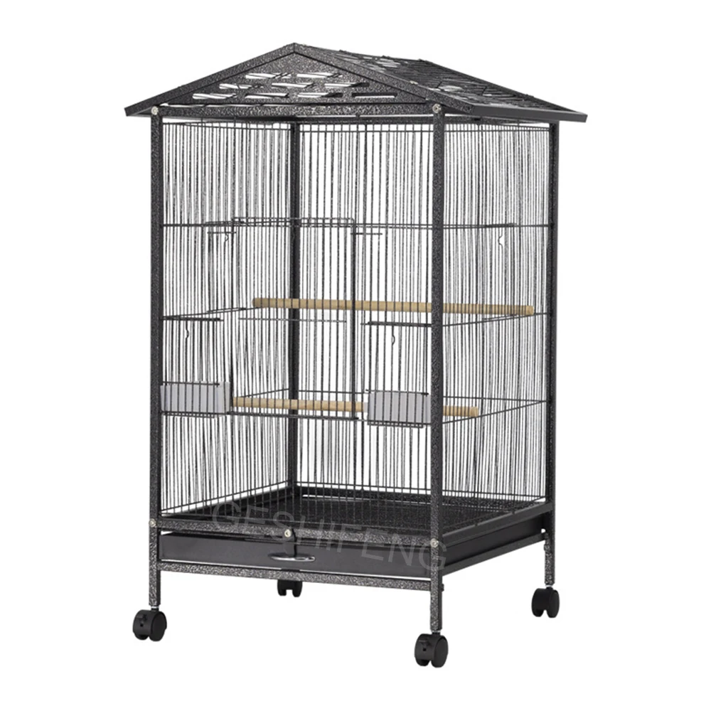 View of Large Metal Movable Parrot Bird Cage - Durable & Versatile