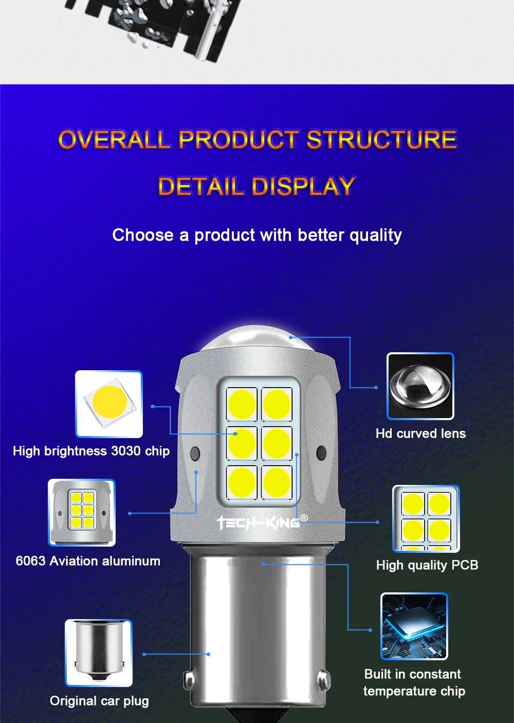 TECH-KING Car Led Brake Light 3030 Chip Super Canbus Error Free Bulbs Driving Turning Assit Backup Car Light Interior Light