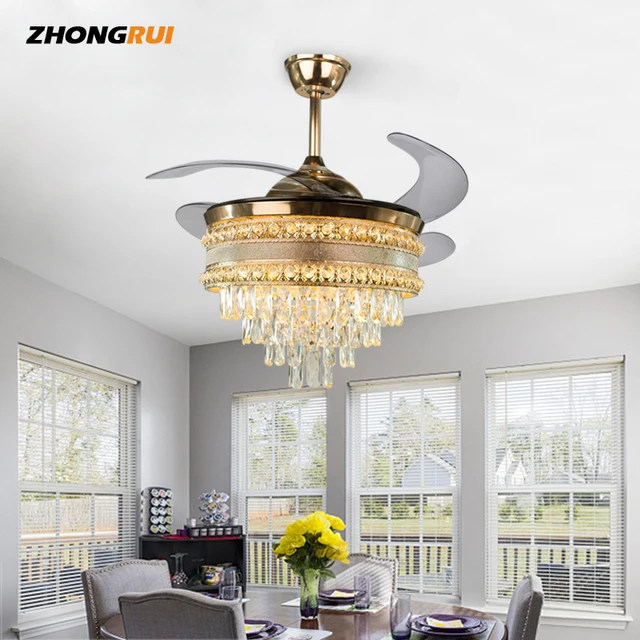 Luxury golden LED chandelier lighting remote control fancy pendant lamp home hotel modern crystal ceiling