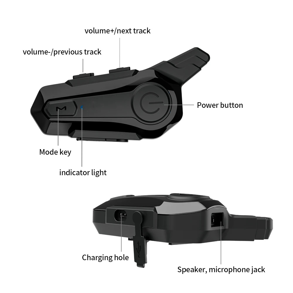 X1 PLUS BT TWS Motorcycle Helmet Headset with Noise Cancelling Wireless Interphone for 2 Riders LED Battery Indicator