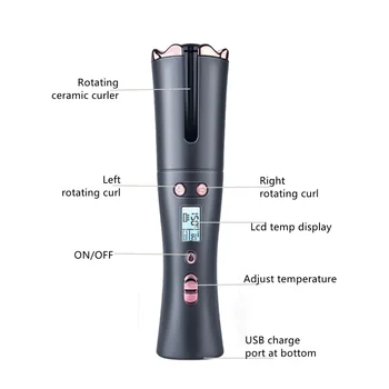 Easy Operation USB Recharge Cordless Automatic Hair Curler Portable Curling Wand