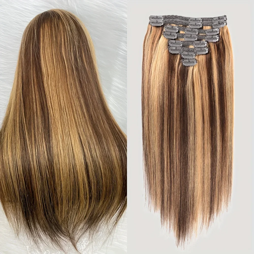Extensions de cheveux à clipser P4/27 Color Highlight Cheveux humains raides_voghion.com