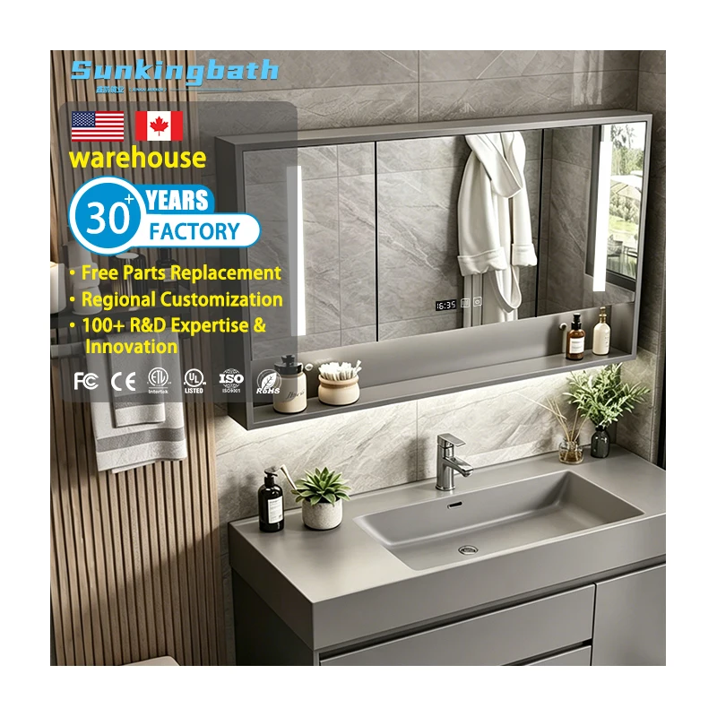 OEM 2026 Luxurious Bathroom Furniture Set Bathroom Vanity Cabinets LED Mirror Water Proof Bathroom Vanities Cabinet for Hotel