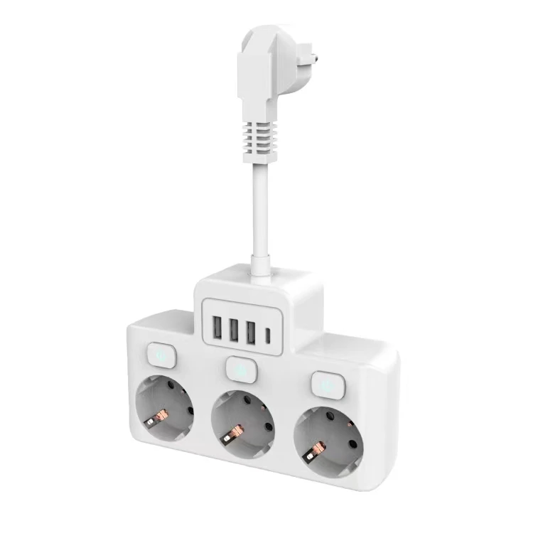 2025 New Extension Lead with USB 3 Way Power Strip with 3 USB 1 Type C EU Power Socket with Switch 10 CM Extension Cord