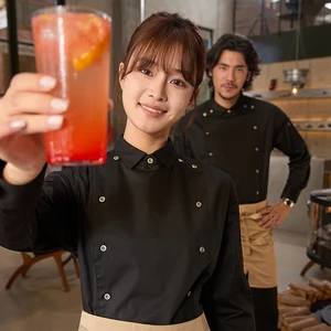 Men's Women's Long Sleeve Autumn Dining Overalls Waiters Custom Restaurant Bar Uniforms Western Coffee Shops Hotel Reception