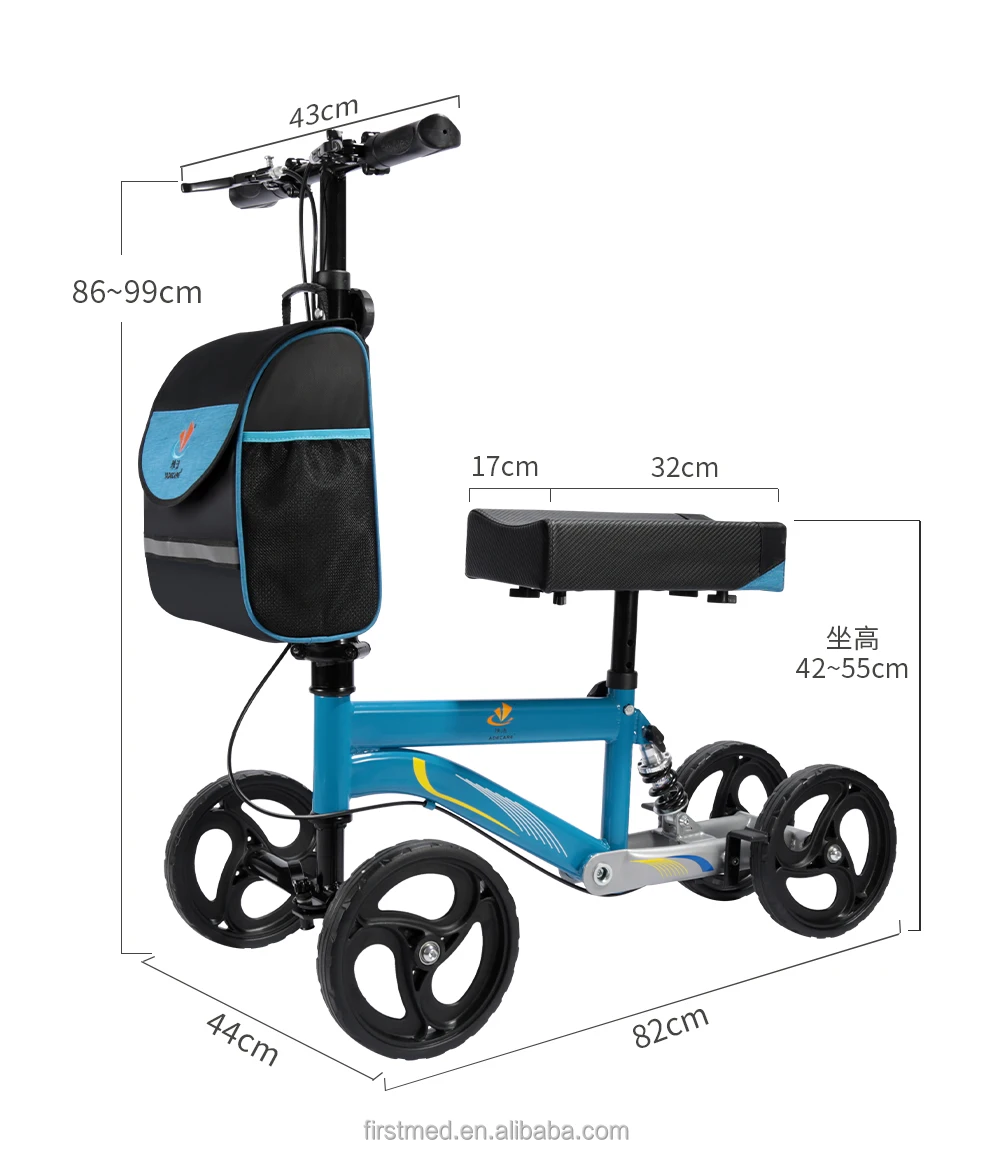 Rehabilitation Standing Walker & Rollator with Scooter Wheel Walking Aids Equipment for Broken Leg & Knee Injury