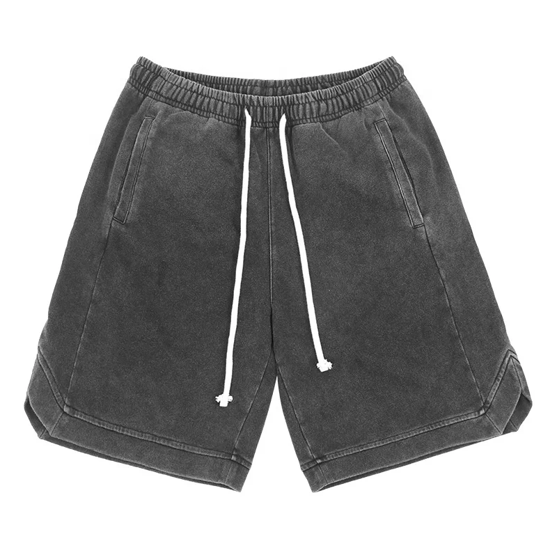 Pantaloncini da uomo in cotone lavaggio acido all'ingrosso personalizzati all'ingrosso sopra il ginocchio unisex casual larghi Jorts da spiaggia114_voghion.com