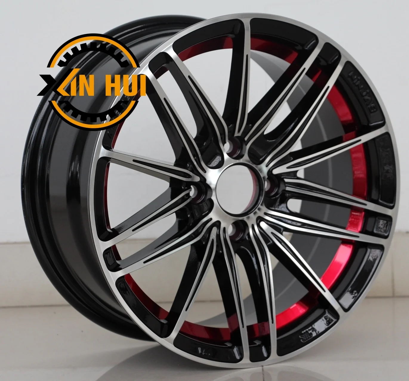 15インチ アロイホイール ブラックマシンフェイス レッドライン 4x100 ET25