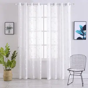 New Design voile Sheer  Curtain  Grommets bedroom window embroidery sheer curtain