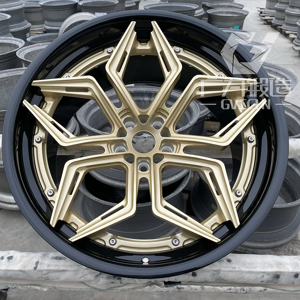 GVICHN 2 piece matte gold face rim aluminum alloy forged wheels 16 17 18 19 20 21 22 23 24 inch 5x112 5x114.3 5x120