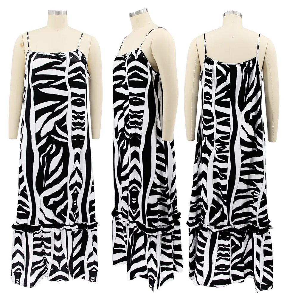 Fashion Design Summer Plus Size 4XL 3XL 2XL XL Dresses Woman Printed Maxi Sling Dress