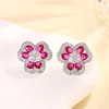 Platinum red corundum stud earrings