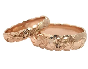 Engraved Designer Plumeria Hawaiian Jewelry Trendy Gold Ring