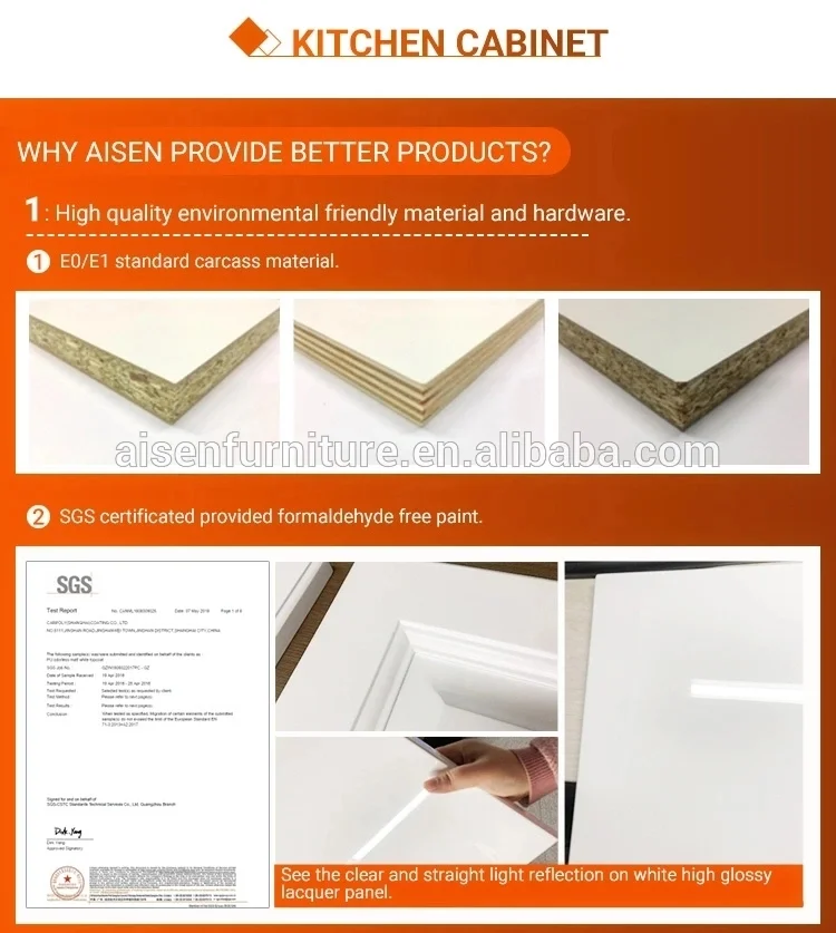 Home Modern White Plastic Polyurethane And Laminate Furniture Kitchen