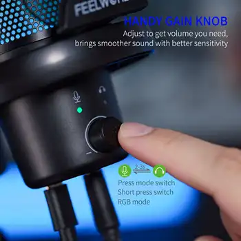 FEELWORLD VM1 USB Condenser Gaming Microphone for Live Streaming PC Noise Cancellation RGB Light Desktop Stand OEM Custom Logo detail image