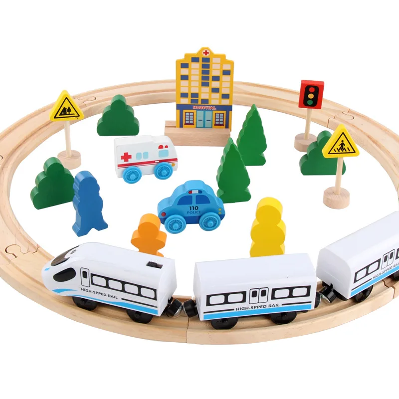 Wooden Electric Car 26 Pieces Train Track Disassembly Set Children‘s Early Education Toys DIY Track Toys