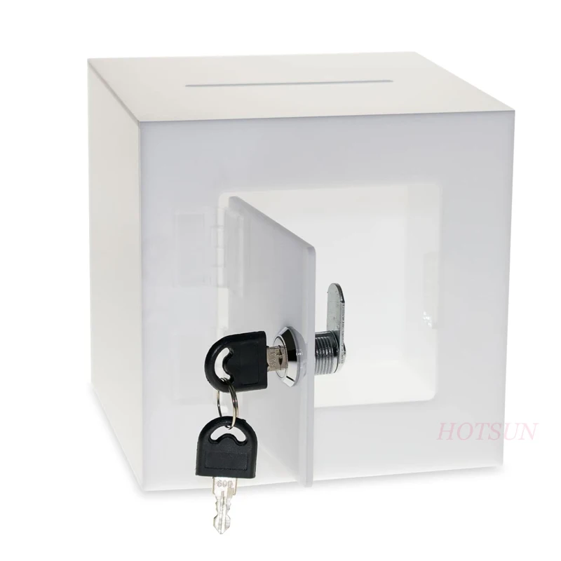 Free Design 8 Inches Piggy Bank Cube Box  Plastic Charity Box Clear Acrylic Donation Box with Lock