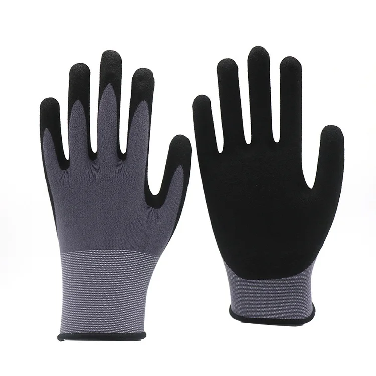 
HYJ403 Black Sandy Finished Nitrile Palm Coated Work Industrial Nitrile Gloves 