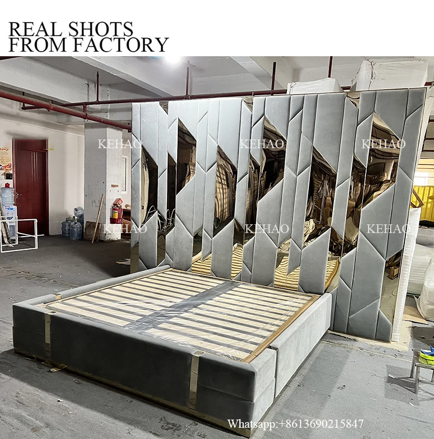 Stainless Steel Base Leather Double Luxury King Bed Frame Tall