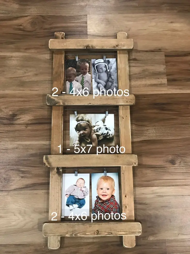 JUNJI Distressed Wood Photo Open Frame Rustic Farmhouse Picture Frame for Great Gift  Wooden Ladder Photo Display