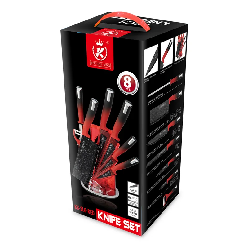 Kitchen King Ready For Ship red handle kitchen knife 8 pieces non stick cooking  set red color knife set with scissors