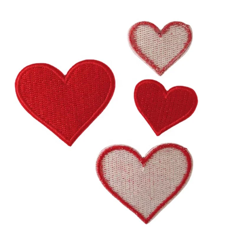 High Quality Custom Fabric Badges 100pcs Sequin Embroidered Iron Heart-Shaped Wings Assorted Red Garments for Clothing