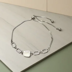 Lucky Charm Bracelet for Women Silver Plated Adjustable Chain with Zircon Stones Minimalist Dainty Everyday Gift LUCK Pendant