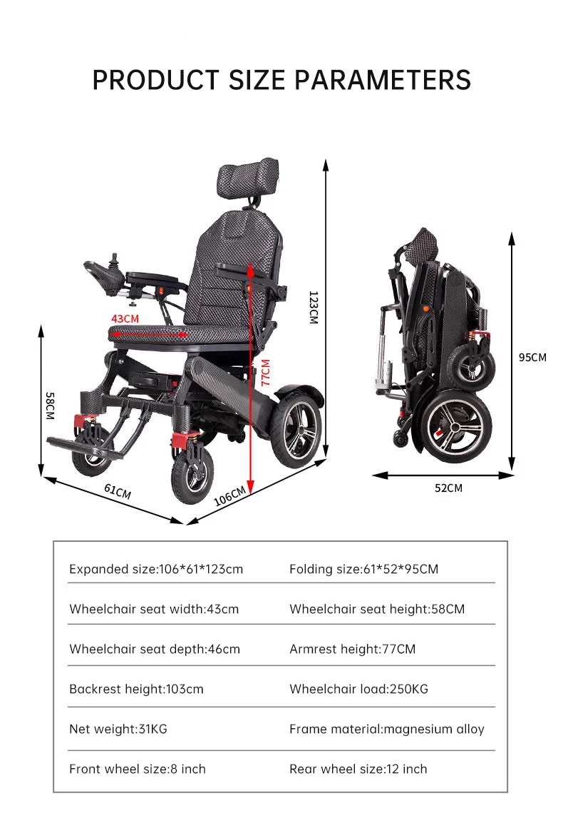 Lightweight Anti-slip shock-absorbing tire Manual/Electric lying down handicapped electric wheelchair power chair supplier