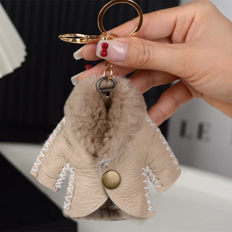 Mini Clothes Cardigan Chain Down Coat Leather Wrap Multi-functional Organizer Snap Closure Cover Sleeve Holder Key Case_voghion.com