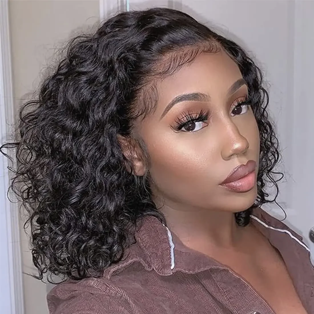 180% Short Bob Water Wave Lace Front Wig_voghion.com