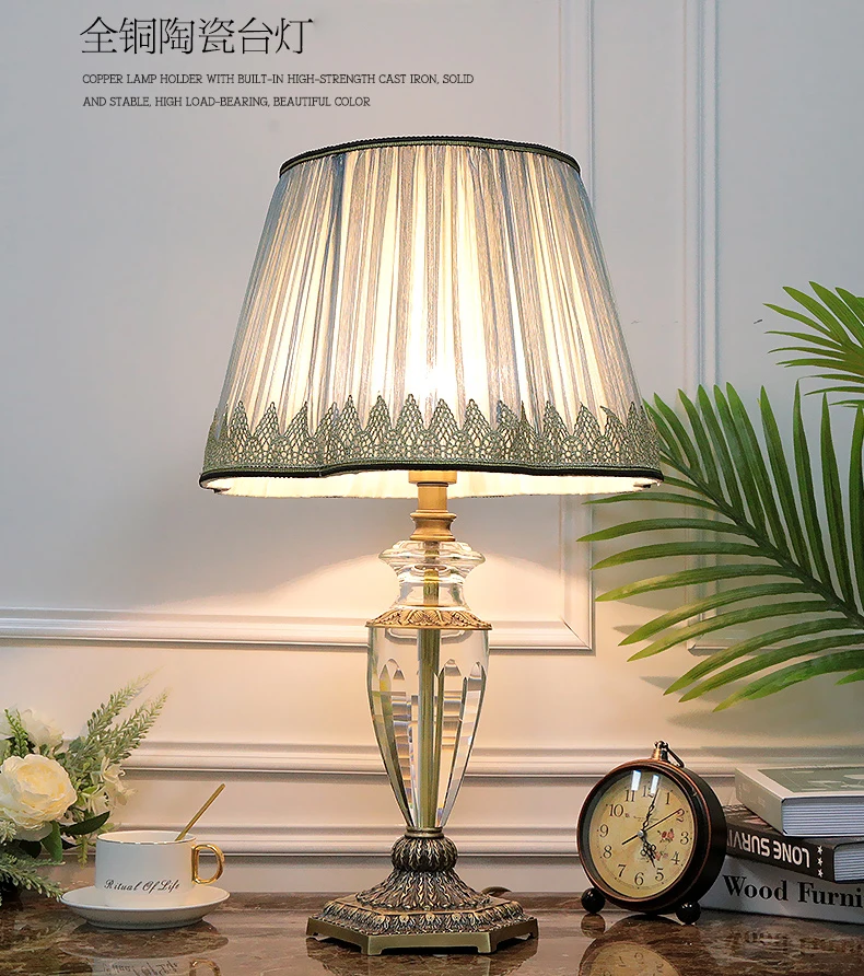 Meerosee Luces Dde Hiunday Verna Crystal Lamp Post Copper Brass Base Table Lamp Plum Lamp Shade Desk Lighting MD87692