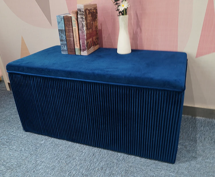 HStex Customized Modern New Style Velvet Large Ottoman Bench Multi-functional Foot Storage Stool Pouf