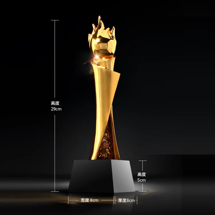 OEM / ODM Sport Crystal Trophy Cheap Creative Flame Shape Luxury Custom Lettering Metal Trophy With Black Base