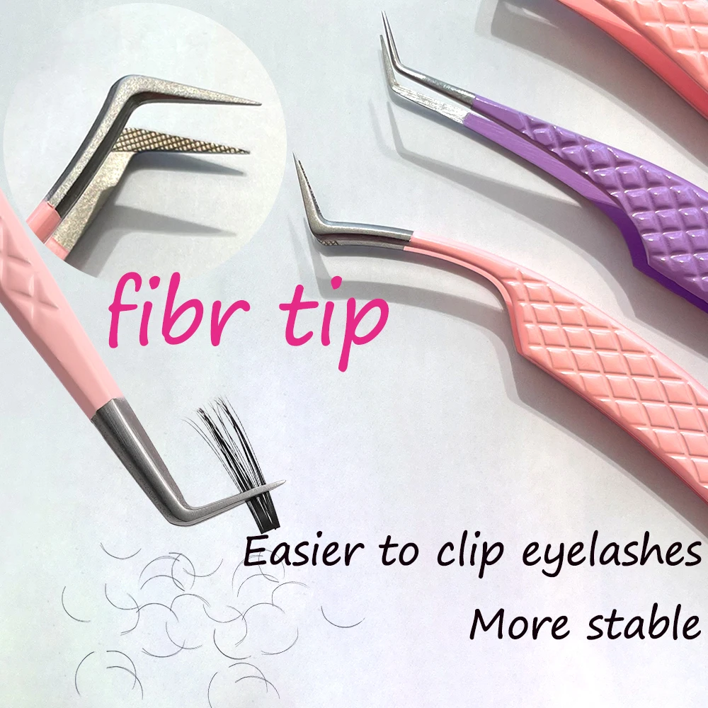Print Logo Fiber Tip Eyelash Tweezers 45 75 90 Degree Nano Grip
