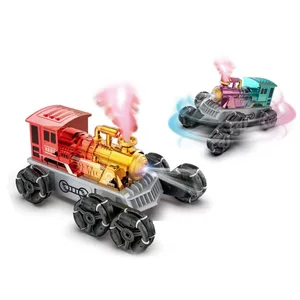 ITTL 2.4G RC Spray Train High Speed Automatic Electric Vehicle with Radio Control Light Sound Effects Stunt Car Toys for Kids