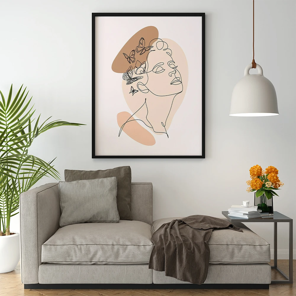 Living Room Home Decor Pretty Modern Lady Face Minimalist Abstract Line Painting Frameless Wall Art Canvas Print